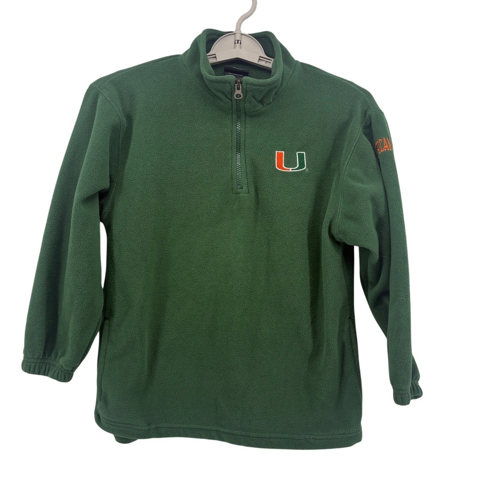 Pro Edge Miami Hurricanes Youth 8/10 Green Quarter Zip Fleece Pullover The U‎